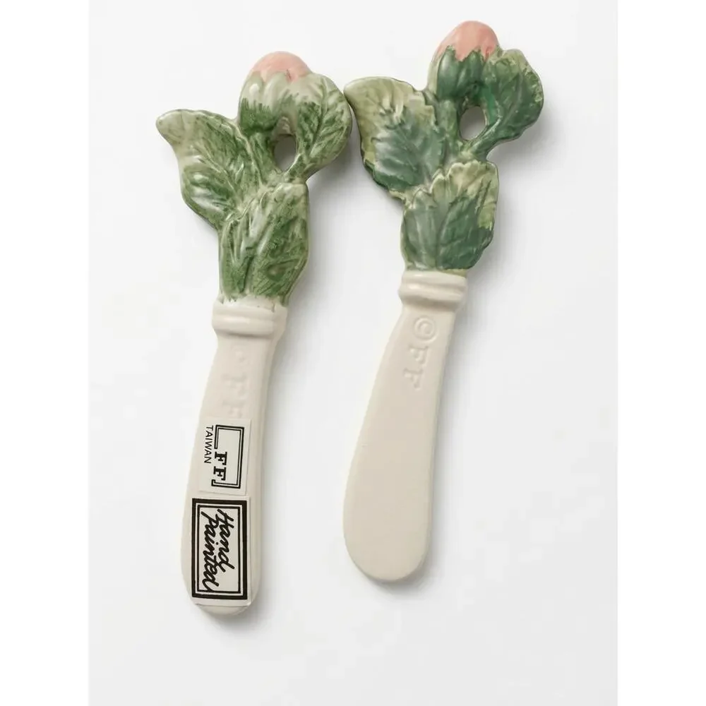 Fitz and Floyd Pink Rose Canape Dish Set with Spreader Knives 7 Piece